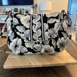 Vera Bradley Floral Black and White Shoulder Bag With Magnetic Closure